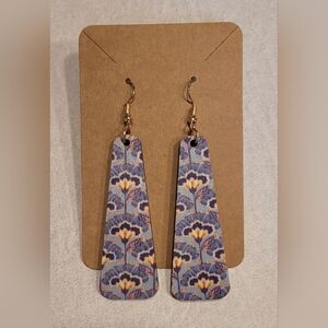 Floral Patterned Blue and Gold Earrings